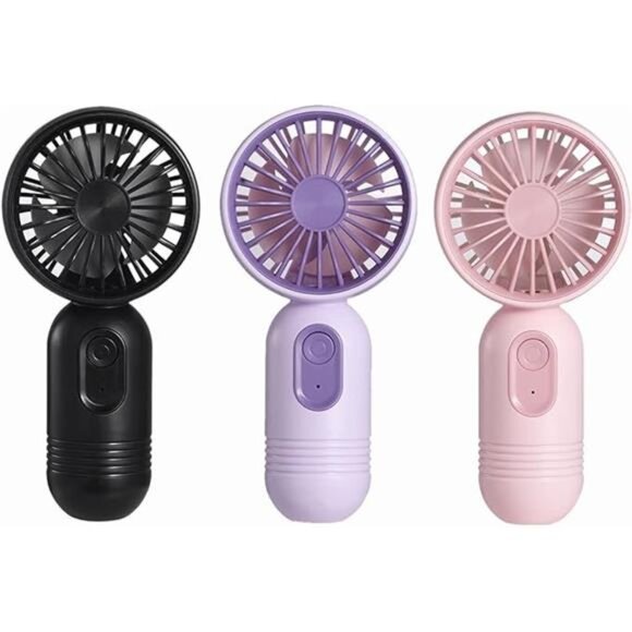 Cute 3-Pack Mini Portable Fans: USB Rechargeable, 3 Speeds, Perfect for Travel & - Picture 7 of 7